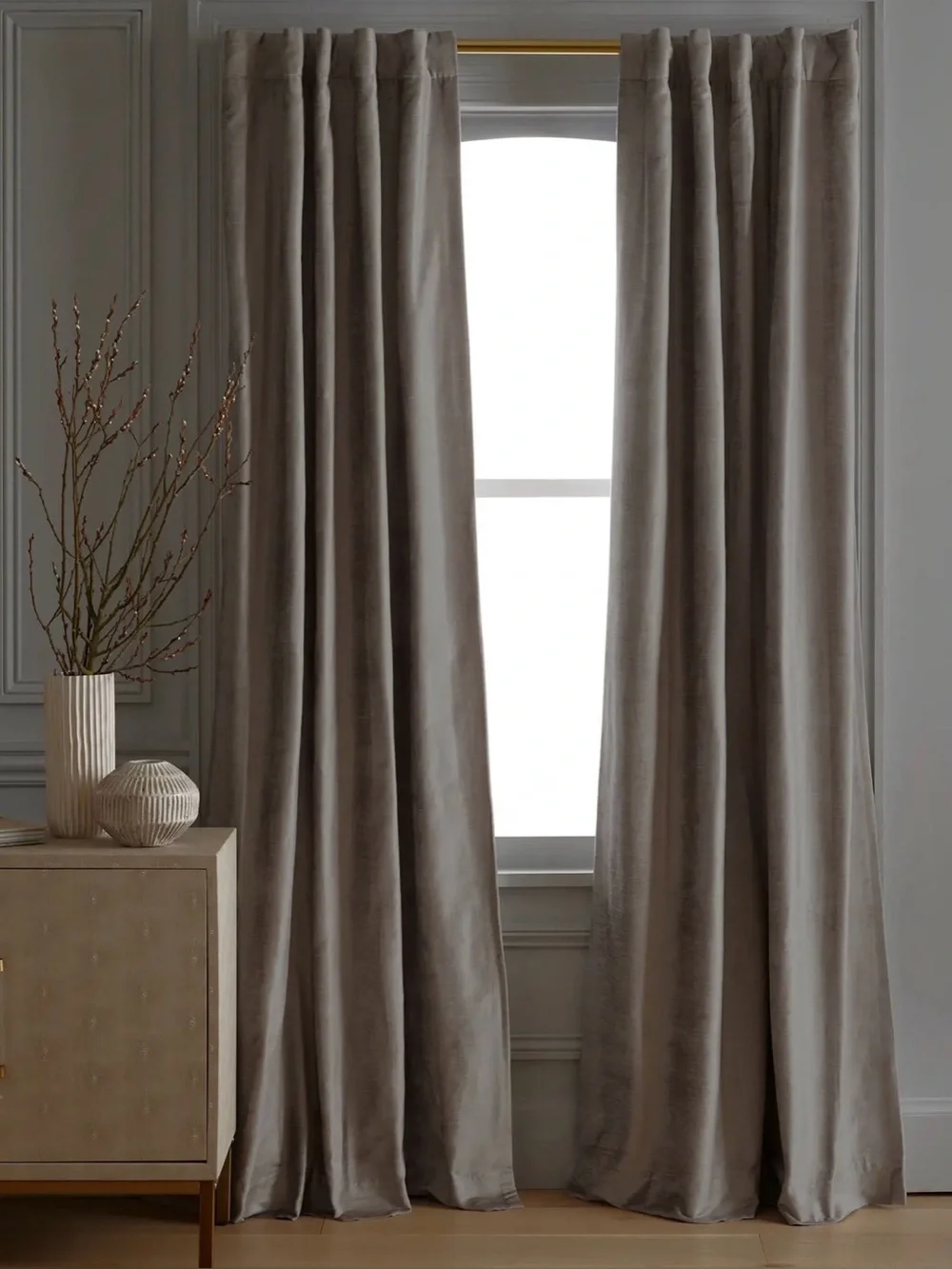 New Quince Luster Velvet Blackout Curtain Silver Light Gray 48 x 84” 1 Panel
